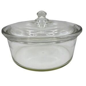 Vintage Fry‎ Clear Glass Round Casserole Dish with Lid Ovenware Kitchen
